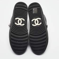 Pre Owned Chanel Black Leather CC Double Zip Accent High Top Sneakers Size 36.5