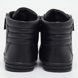 Pre Owned Chanel Black Leather CC Double Zip Accent High Top Sneakers Size 36.5