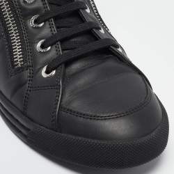 Pre Owned Chanel Black Leather CC Double Zip Accent High Top Sneakers Size 36.5
