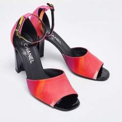 Chanel Multicolor Printed Fabric CC Ankle Strap Sandals Size 40.5