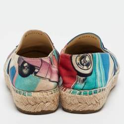 Pre Owned Chanel Multicolor Printed Fabric and Patent Leather CC Espadrille Flats Size 36