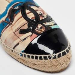 Pre Owned Chanel Multicolor Printed Fabric and Patent Leather CC Espadrille Flats Size 36