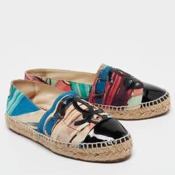 Pre Owned Chanel Multicolor Printed Fabric and Patent Leather CC Espadrille Flats Size 36
