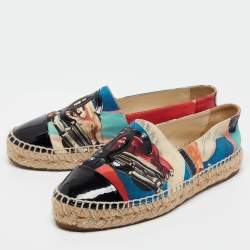 Pre Owned Chanel Multicolor Printed Fabric and Patent Leather CC Espadrille Flats Size 36