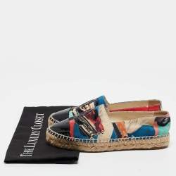 Pre Owned Chanel Multicolor Printed Fabric and Patent Leather CC Espadrille Flats Size 36