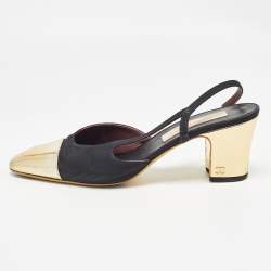Pre Owned Chanel Black Canvas and Leather CC Slingback Pumps Size 40.5