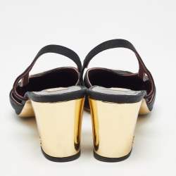 Pre Owned Chanel Black Canvas and Leather CC Slingback Pumps Size 40.5