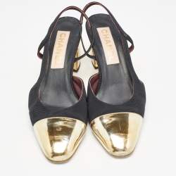 Pre Owned Chanel Black Canvas and Leather CC Slingback Pumps Size 40.5