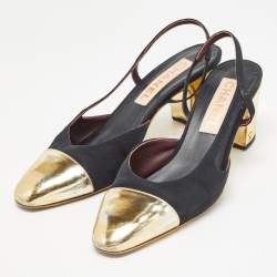 Pre Owned Chanel Black Canvas and Leather CC Slingback Pumps Size 40.5