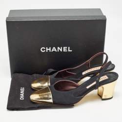 Pre Owned Chanel Black Canvas and Leather CC Slingback Pumps Size 40.5