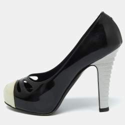 Pre Owned Chanel Tri Color Patent Leather CC Cap Toe Pumps Size 35