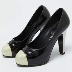 Pre Owned Chanel Tri Color Patent Leather CC Cap Toe Pumps Size 35