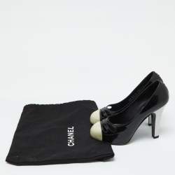 Pre Owned Chanel Tri Color Patent Leather CC Cap Toe Pumps Size 35