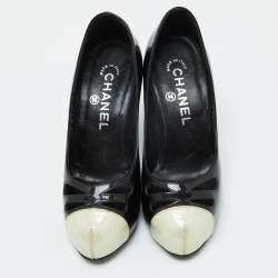 Pre Owned Chanel Tri Color Patent Leather CC Cap Toe Pumps Size 35
