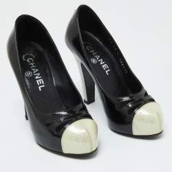 Pre Owned Chanel Tri Color Patent Leather CC Cap Toe Pumps Size 35