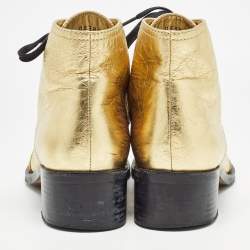 Chanel Gold/Black Crackled Leather Ankle Boots Size 40.5