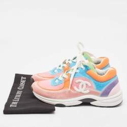 Pre Owned Chanel Multicolor Suede and Felt CC Low Top Sneakers Size 39.5