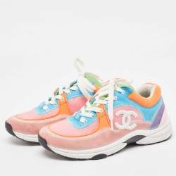 Pre Owned Chanel Multicolor Suede and Felt CC Low Top Sneakers Size 39.5