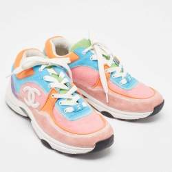Pre Owned Chanel Multicolor Suede and Felt CC Low Top Sneakers Size 39.5