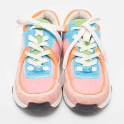 Pre Owned Chanel Multicolor Suede and Felt CC Low Top Sneakers Size 39.5
