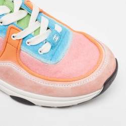 Pre Owned Chanel Multicolor Suede and Felt CC Low Top Sneakers Size 39.5