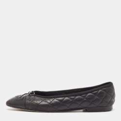 Pre Owned Chanel Black Quilted Leather CC Bow Ballet Flats Size 41