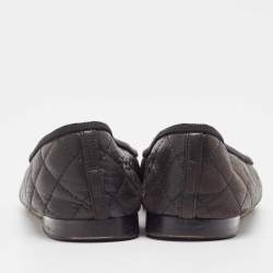 Pre Owned Chanel Black Quilted Leather CC Bow Ballet Flats Size 41