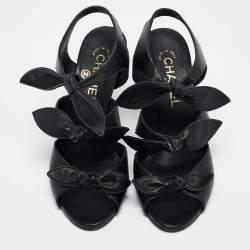 Chanel Black Leather CC Knotted Bow Sandals Size 37