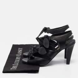 Chanel Black Leather CC Knotted Bow Sandals Size 37