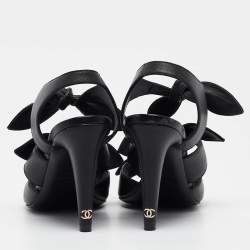 Chanel Black Leather CC Knotted Bow Sandals Size 37