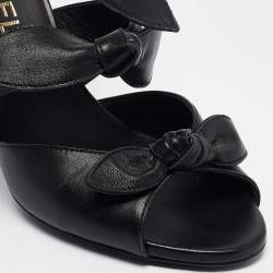 Chanel Black Leather CC Knotted Bow Sandals Size 37