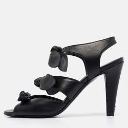 Chanel Black Leather CC Knotted Bow Sandals Size 37