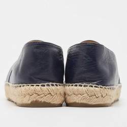 Pre Owned Chanel Navy Blue/Black Leather CC Espadrille Flats Size 42