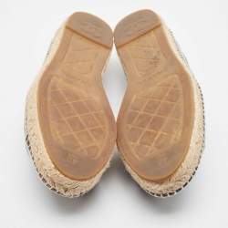 Pre Owned Chanel Navy Blue/Black Leather CC Espadrille Flats Size 42