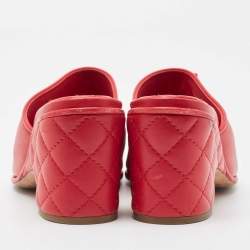 Chanel Red Leather CC Chain Details Quilted Block Heel Sandals Size 37