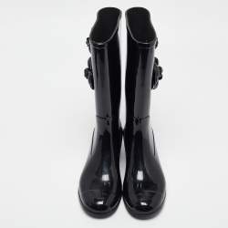 Chanel Black Rubber CC Camellia Rain Boots Size 38