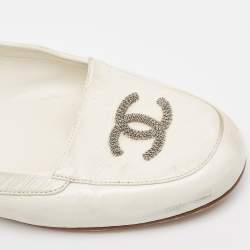 Chanel White Leather CC Smoking Slipper Size 41 