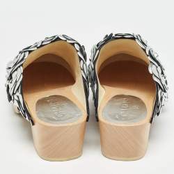 Chanel Metallic Silver Leather CC Turnlock Camellia Wood Platform Clogs Size 36.5