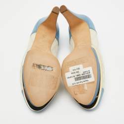 Pre Owned Chanel Blue/Cream Leather and Canvas CC Cap Toe Pumps  Size 38