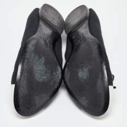 Pre Owned Chanel Black/White Canvas and Leather Bow CC Cap Toe Ballet Size 42