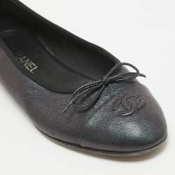 Pre Owned Chanel Two Leather Cap Toe CC Ballet Flats Size Size 41
