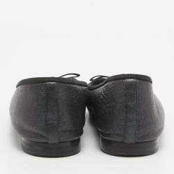 Pre Owned Chanel Two Leather Cap Toe CC Ballet Flats Size Size 41