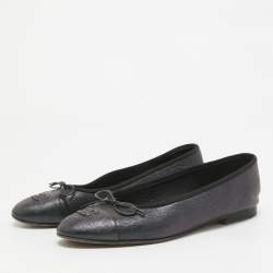 Pre Owned Chanel Two Leather Cap Toe CC Ballet Flats Size Size 41
