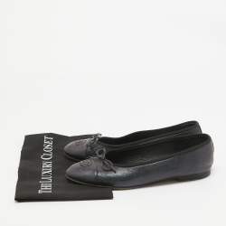 Pre Owned Chanel Two Leather Cap Toe CC Ballet Flats Size Size 41