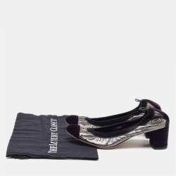 Chanel Silver/Purple Leather and Velvet CC Cap Toe Scrunch Block Heel Pumps Size 38.5