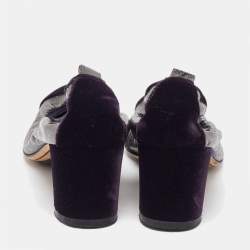 Chanel Silver/Purple Leather and Velvet CC Cap Toe Scrunch Block Heel Pumps Size 38.5