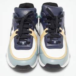 Pre Owned Chanel Multicolor Leather and Patent Leather CC Logo Sneakers Size 38