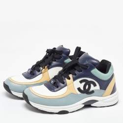 Pre Owned Chanel Multicolor Leather and Patent Leather CC Logo Sneakers Size 38