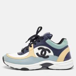 Pre Owned Chanel Multicolor Leather and Patent Leather CC Logo Sneakers Size 38