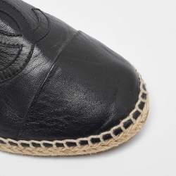Pre Owned Chanel Black Leather CC  Cap Toe Espadrille Flats Size 39